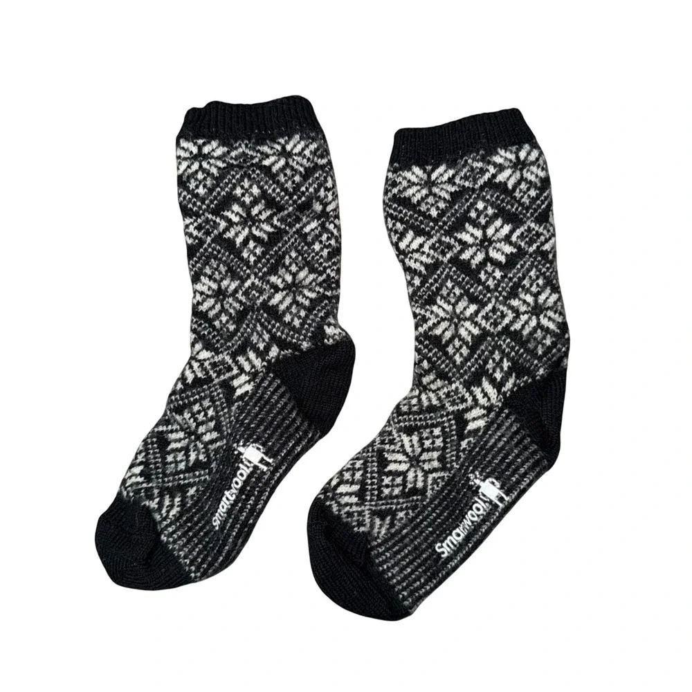 Smartwool Socks Kids Small Black Grey Excellent Nordic‎ Snowflake Merino Wool